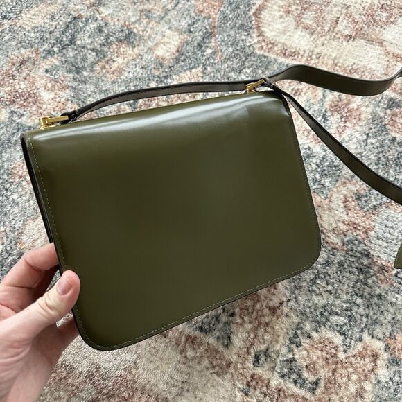 Saint Laurent Le Carre Leather Satchel Shoulder Bag Women's HTF Green Authentic - Picture 6 of 11